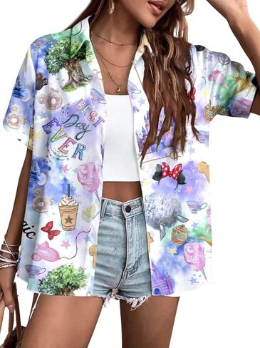 Magical Shirt for Women: Best Day Ever Shirts Funny Castles Graphic Tee Family Vacation Holiday Button Up Tops in Saudi Arabia