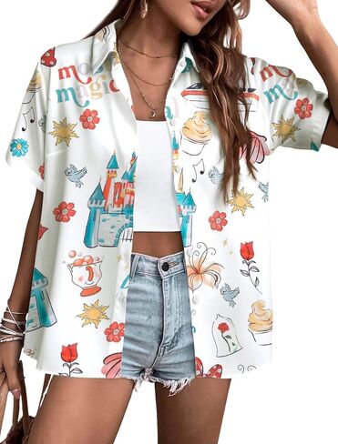 Magical Shirt for Women: Best Day Ever Shirts Funny Castles Graphic Tee Family Vacation Holiday Button Up Tops in Saudi Arabia