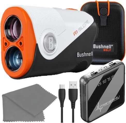 جهاز تحديد المدى بالليزر للجولف A1-Slope من Bushnell مع تقنية Slope، تكبير 6X، تركيب مغناطيسي، دقة تصل إلى 1300 ياردة، تصميم مقاوم للطقس مع حزمة Wearable4U PowerBank in Saudi Arabia