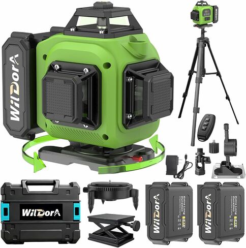 Laser Level 360 Self Leveling with Tripod, Remote Control 4D Green 16 Line Laser Leveler Tool with 2x4800mAh Li-ion Batteries & Hard Carry Case, Laser Level for Woodworking & Construction in Saudi Arabia