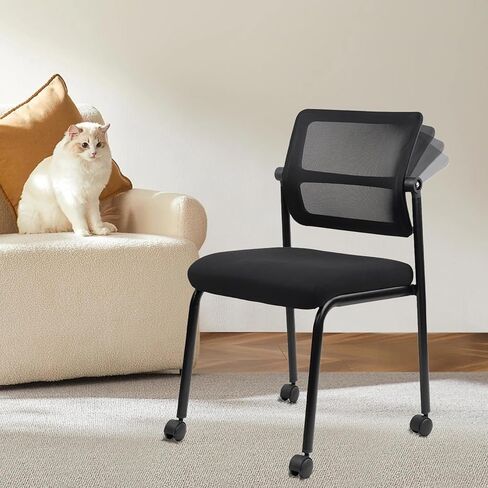 CLATINA 12PK Mesh Stacking Office Desk Chairs with Wheels, Portable Stackable Bulk Waiting Room Armless Chair with Adjustable Back & Fabric Seat for Guest Lobby Side School Church Conference Break in Saudi Arabia