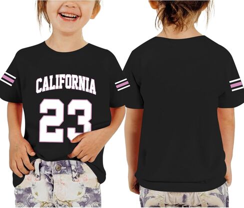 KIEKIECOO Girl's Number Graphic Jersey Tees Y2k Girls Sports Jerseys Kids Cotton Shirts Cute Print Round Neck Summer Tops in Saudi Arabia