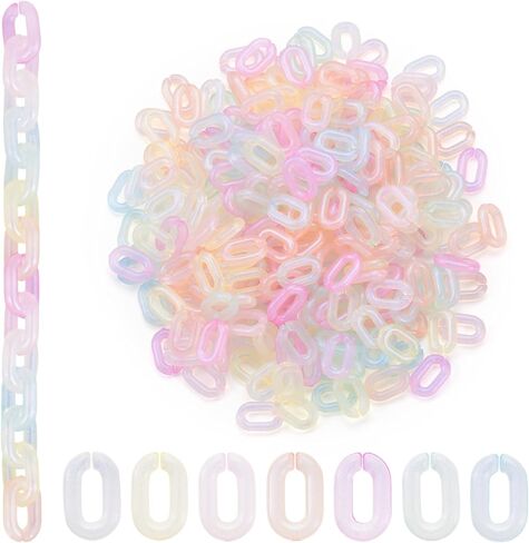 Beadthoven 400pcs Acrylic Linking Rings, Glow in The Dark Plastic Chain Link for Jewelry Making Glittery Twisted Oval Quick Link Connectors 16x12mm Link Rings for Hat Chain Purse Chain Phone Strap in Saudi Arabia