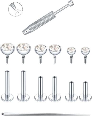 16G 18G Internal Thread Stud Earrings for Women Surgical Steel Labret Piercing Jewelry for Tragus Helix Rook Conch Monroe Lip Labret Jewelry in Saudi Arabia