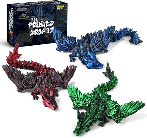 12PCS 3D Printed Dragon Set – Black Series Articulated Crystal Dragons, Cool Fidget Toys & Desk Decor, Unique 3D Printed Animals, Vibrant Gift for Teens, Adults, Party Favors in Saudi Arabia