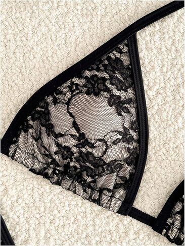 OYOANGLE Women's 2 Piece Swimsuits Floral Lace Mesh Triangle Halter String Bathing Suit Brazilian Thong Bikini Set in Saudi Arabia