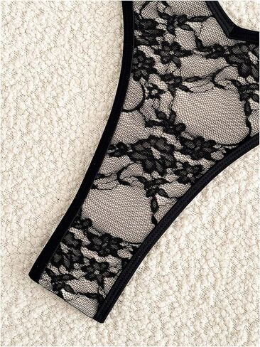 OYOANGLE Women's 2 Piece Swimsuits Floral Lace Mesh Triangle Halter String Bathing Suit Brazilian Thong Bikini Set in Saudi Arabia