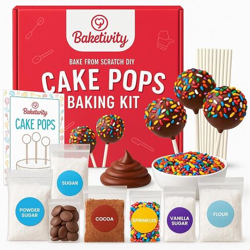 Baketivity DIY Cake Pop Kids Baking Kit with Pre-Measured Ingredients | Bake 10–12 Treats with Decorating Supplies, Activity Book, and Simple Recipe Gift Idea for Boys and Girls Ages 4-12 in Kuwait