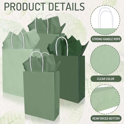 AnyDesign 36 حزمة أكياس هدايا عيد الميلاد أكياس الورق الأخضر المريمية 3 ألوان حقائب هدايا التخرج مع مقابض وأكياس تغليف ورقية ملونة لمستلزمات حفلات أعياد الميلاد لحفلات استقبال المولود الجديد، 6.3 × 3.1 × 8.7 بوصة in Saudi Arabia