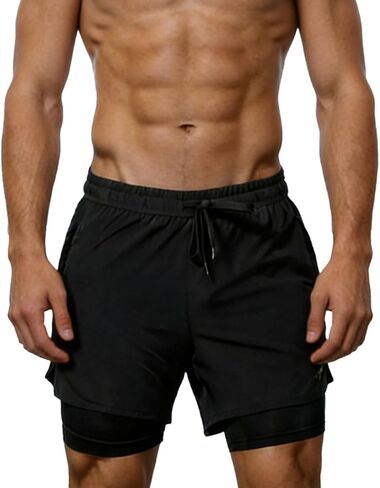 Men's Quick Dry 2-in-1 Athletic Shorts, Built-in Compression Liner Gym Shorts for Running & Training in Saudi Arabia
