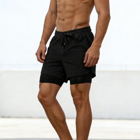 Men's Quick Dry 2-in-1 Athletic Shorts, Built-in Compression Liner Gym Shorts for Running & Training in Saudi Arabia