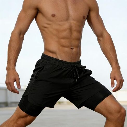 Men's Quick Dry 2-in-1 Athletic Shorts, Built-in Compression Liner Gym Shorts for Running & Training in Saudi Arabia