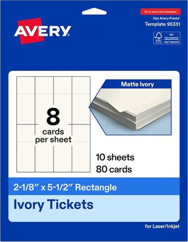 Avery Printable Rectangle Tickets, 2-1/8" x 5-1/2", Matte Ivory Cardstock, Laser/Inkjet Printable, 400 Total in Kuwait