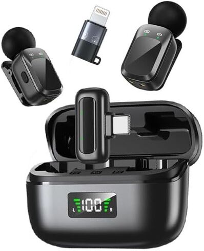 Mic Mini Microphone, Wireless Microphone for iPhone/Android, 30H Battery Life with Charging Case, 48kHz/24bit, Noise Cancellation for Vlogging, Streaming in Saudi Arabia