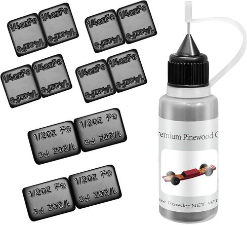 DerbyCraftPro Pinewood Car Kit-Pinewood Car Weights & Graphite Powder-Derby Weights(4OZ 12 Pieces) & 0.5OZ Graphite Lubricant–Precise Weighting, Adjust The COG, Speed Boost for Wheels & Axles in Saudi Arabia