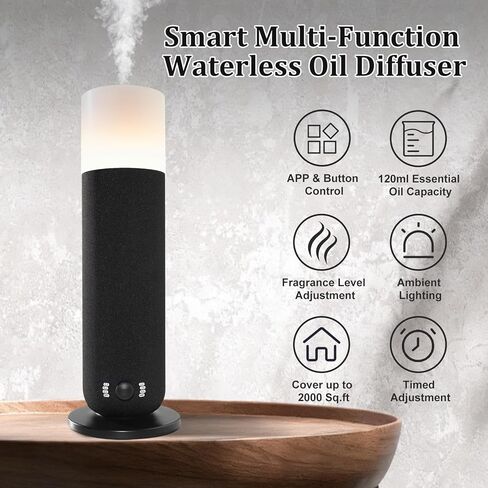 Smart Waterless Essential Oil Diffuser,Scent Diffuser for Home,Hotel Collection Diffuser APP Control,Ambient Lighting,Covers Up to 2000 Sq.Ft Aromatherapy Diffuser for Bedroom Spa Yoga Office Beige in Saudi Arabia