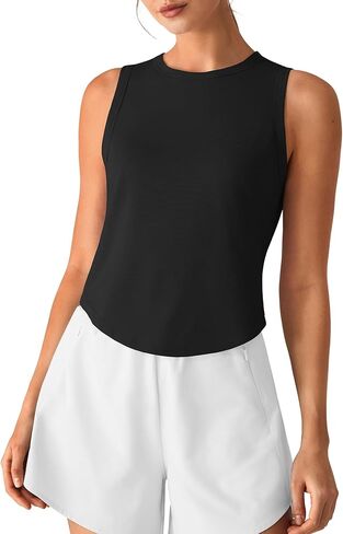 G4Free High Neck Workout Tanks for Women Curved Hem Sleeveless Shirts for Casual Relaxed Fit Gym Running Tops in Saudi Arabia