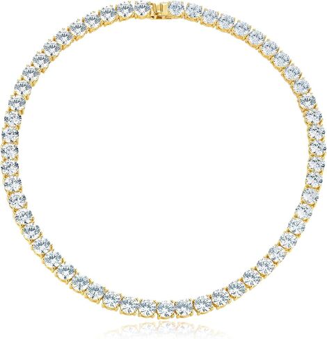 Gemsme 7mm Tennis Necklaces for Women/Men - 18K Yellow Gold Plated 4 Pong Setting Round Cubic Zirconia Tennis Chain, Ladies Tennis Necklace Size 18 inch in Saudi Arabia