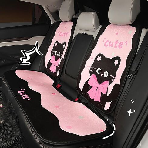 أغطية مقاعد السيارة YUNZLAN Sweet Cat Fun مجموعة كاملة من أغطية المقاعد الأمامية والخلفية مناسبة عالميًا للسيارات والشاحنات وسيارات الدفع الرباعي-Luxury-11PCS-Pink Black in Saudi Arabia