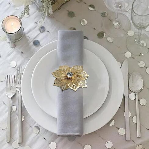 pson 6Pcs Hollow Out Flower Napkin Rings Holders for Wedding, Christmas, Thanksgiving Dinner, Banquet Table Decoration (Silver) in Saudi Arabia