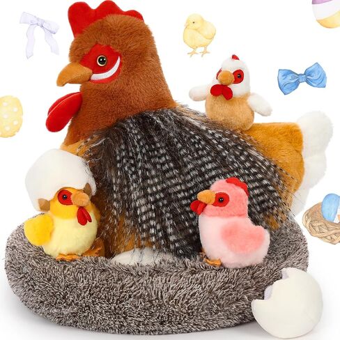 Egg Laying Hen Chicken Stuffed Animal Plush Toys, Stuffed Chicken with Little Baby Chicks and Coop, Chicken Toys for Kids, Hit of Christmas Farm Party in Saudi Arabia