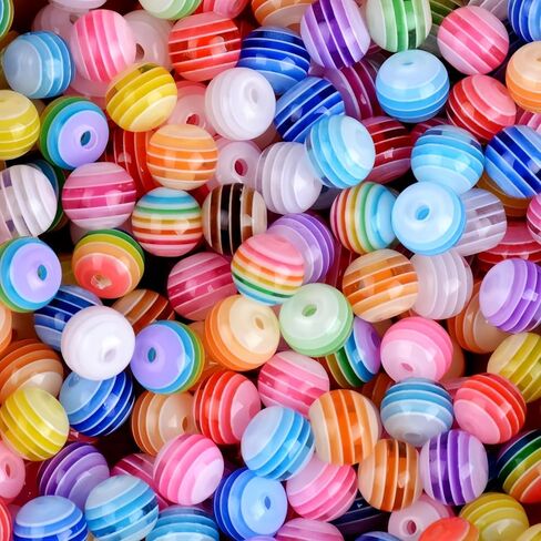 Looconi Amaney 300 قطعة 8 مم أكريليك قوس قزح مخطط خرز ملون دائري مع 1 لفة 5 متر سلك سلسلة كريستال لصنع المجوهرات والأساور والقلائد وسلاسل المفاتيح in Kuwait
