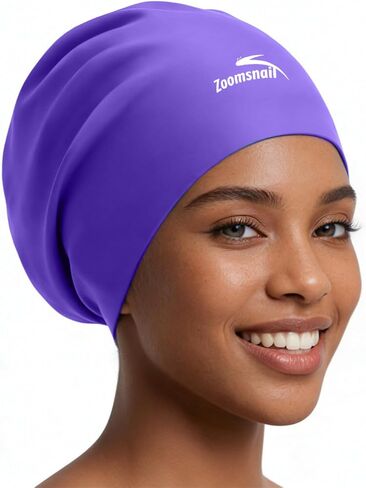 Zoomsnail Large Silicone Swim Cap for Long Hair, Waterproof Anti-Leak Seal for Braids, Dreadlocks, Weaves, Afros & Curls, Swimming Cap for Women & Men, Idea for Pool, Beach, Swimming (Blue, L) in Kuwait