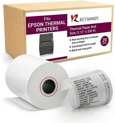 3 لفات ورق حراري مقاس 1/8 × 230 قدم لإبسون TMT88V، TMT88VI، TM-m30، TM H5000-II وTM T70II - 10 لفات in Kuwait