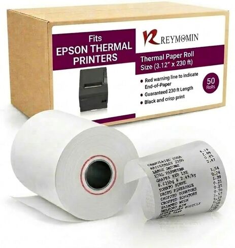 3 لفات ورق حراري مقاس 1/8 × 230 قدم لإبسون TMT88V، TMT88VI، TM-m30، TM H5000-II وTM T70II - 10 لفات in Kuwait