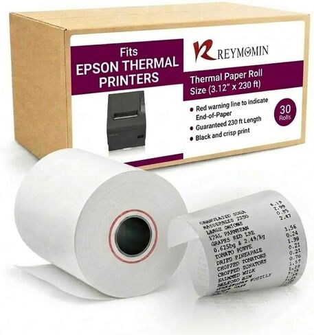 3 لفات ورق حراري مقاس 1/8 × 230 قدم لإبسون TMT88V، TMT88VI، TM-m30، TM H5000-II وTM T70II - 10 لفات in Kuwait