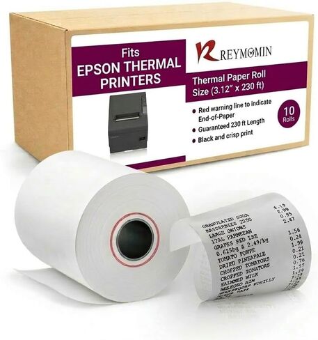 3 لفات ورق حراري مقاس 1/8 × 230 قدم لإبسون TMT88V، TMT88VI، TM-m30، TM H5000-II وTM T70II - 10 لفات in Kuwait
