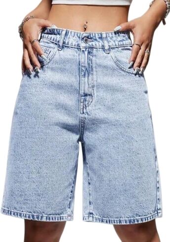 Lei sure Women's Casual Summer Denim Bermuda Shorts High Waisted Stretchy Trendy Jean Shorts with Pockets Denim in Saudi Arabia