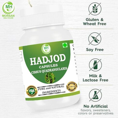Hadjod (Cissus Quadrangularis) Capsules, Pack of 60 x 500 mg Veg Capsules | High Potency | 100% Natural Ayurvedic Supplement for Bone and Joint Support in Saudi Arabia