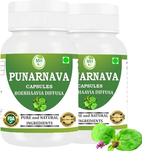 Punarnava Capsules (Boerhaavia Diffusa) 500mg – 60 Veg Capsules | Herbal Wellness Supplement for Natural Kidney & Liver Support | Plant-Based Detox & Cleansing Formula | Pack of 2 in Saudi Arabia