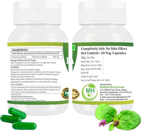 Punarnava Capsules (Boerhaavia Diffusa) 500mg – 60 Veg Capsules | Herbal Wellness Supplement for Natural Kidney & Liver Support | Plant-Based Detox & Cleansing Formula | Pack of 2 in Saudi Arabia
