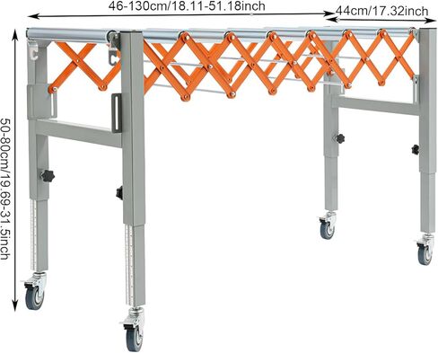 Adjustable Conveyor Roller Stand, 110 Lbs Capacity Conveyor Table with Lockable Castor Wheels, Infeed/Outfeed Support Expandable Gravity Conveyor for Conveying/Transporting Various Materials in Saudi Arabia