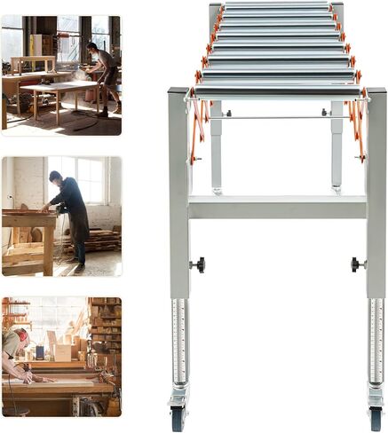 Adjustable Conveyor Roller Stand, 110 Lbs Capacity Conveyor Table with Lockable Castor Wheels, Infeed/Outfeed Support Expandable Gravity Conveyor for Conveying/Transporting Various Materials in Saudi Arabia