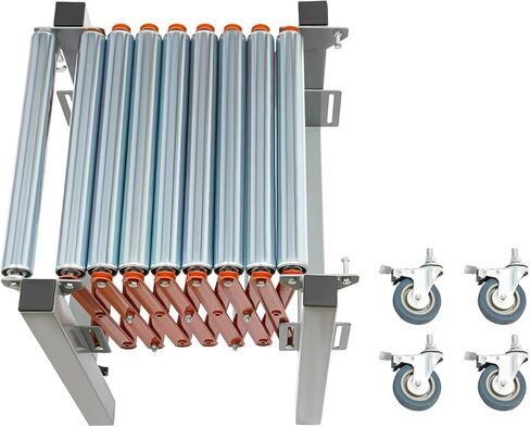 Adjustable Conveyor Roller Stand, 110 Lbs Capacity Conveyor Table with Lockable Castor Wheels, Infeed/Outfeed Support Expandable Gravity Conveyor for Conveying/Transporting Various Materials in Saudi Arabia