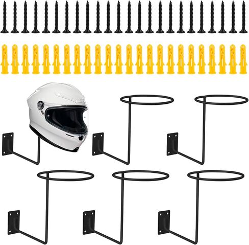 Wall Mounted Helmet Holder, 6 PCS Metal Helmet Hanger, Multifunctional Helmet Rack for Jacket, Coats, Helmets, Hats, Equipped with Hat Size Tape (Black) in Saudi Arabia