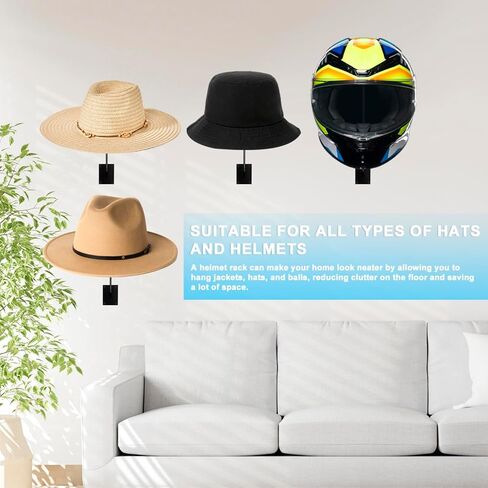 Wall Mounted Helmet Holder, 6 PCS Metal Helmet Hanger, Multifunctional Helmet Rack for Jacket, Coats, Helmets, Hats, Equipped with Hat Size Tape (Black) in Saudi Arabia