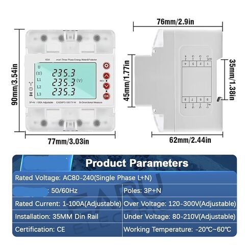 ثلاث مراحل 380 فولت طاقة طاقة ذكية ثنائية الاتجاه كيلووات ساعة متر أكثر من تحت الجهد حامي التتابع التبديل الحد الحالي in Kuwait