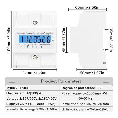 Din Rail 380V 3 Phase 4 Wire Energy Meter Power Consumption Monitor KWh Meter Wattmeter Bivolt 100A AC 50Hz 60Hz LCD Backlight in Saudi Arabia