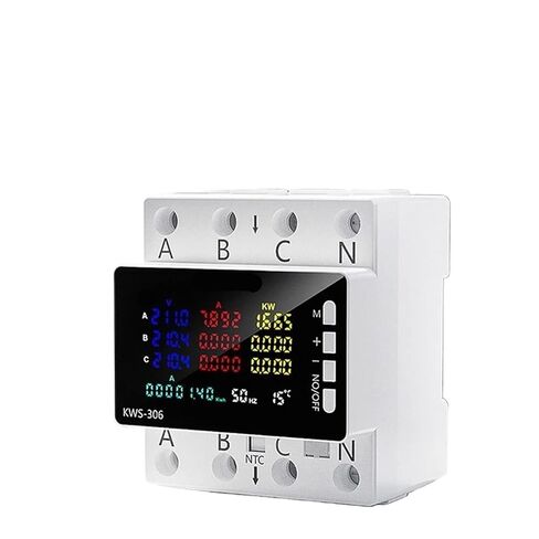 Power Energy Meter AC Monitor AC 85-290V 80A 3 Phase 4-Wire DIN Rail Over Under Voltage Protector Electricity Meter in Kuwait