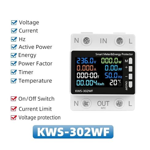 Smart Power Meter Over Under Voltage Protection Relay Switch Circuit Breaker Energy KWh Temperature Meter Smart Life in Saudi Arabia