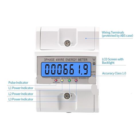 Din Rail 380V 100A 3 Phase 4 Wire Electronic Watt Power Energy Meter Wattmeter KWh LCD Backlight Display with Transparent Cover in Saudi Arabia