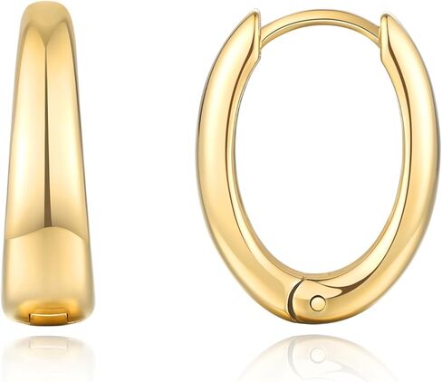 Rhinelife Gold Oval Hoop Earrings for Women, 18K Real Gold PVD Plated Hypoallergenic Earrings for Sensitive Skin, Lightweight Everyday Jewelry Gift for Her in Saudi Arabia