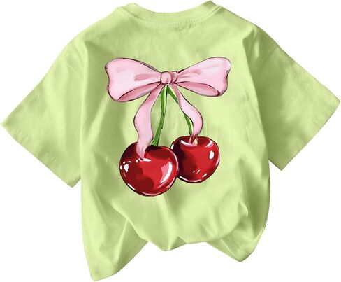 Cute Shirts for Girls Cherry Bow Shirt Kids Graphic Tees Preppy Summer T-Shirt Aesthetic Clothes Trendy Tops in Saudi Arabia