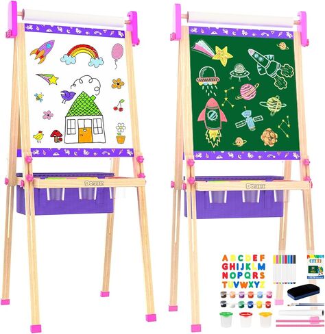 Art Easel for Kids 4-8,Kids Easel with Paper Roll and Art Supplies,Toddler Toys Ages for 5-7,Toddler Drawing Board Learning Eductional Toys for 4 5 6 7 8 Year Old Boy Girls Birthdays Gifts in Saudi Arabia