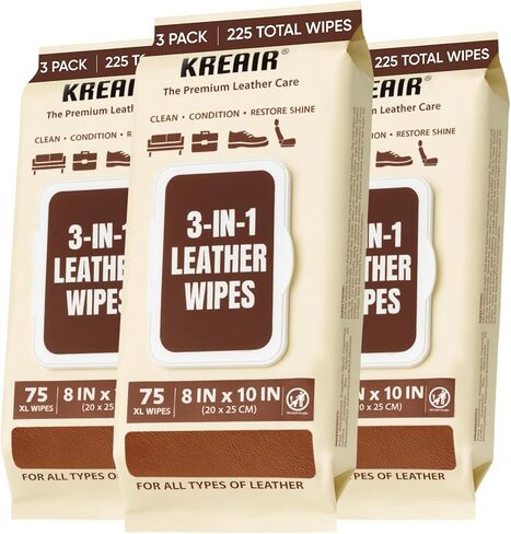3in1 Leather Wipes 75 XL Count, Clean, Condition & Restore Shine, Extra-Large 8"x10" Wipes for Car Seats, Shoes, Furniture & Bags, Thick, Durable & Non-Linting, Safe for All Leather Types in Saudi Arabia
