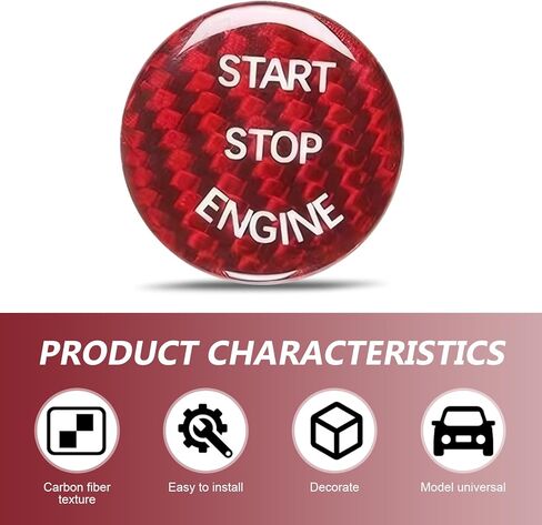 Car Push Start Button Cover, Carbon Fiber Engine Start Button Protector, Car Start Stop Switch Interior Decoration Accessories, Universal for Most Vehicles (Red) in Saudi Arabia